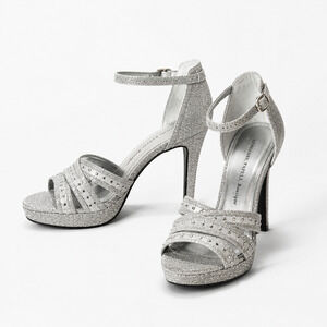 Women's Adrianna Papell Boutique Silver Glitter Rhinestone Platform Heels | 9.5